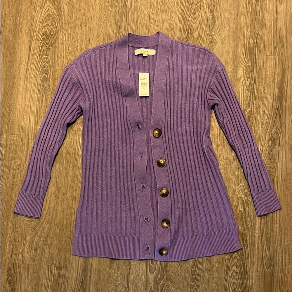 Purple Ribbed Loft Cardigan Sweater